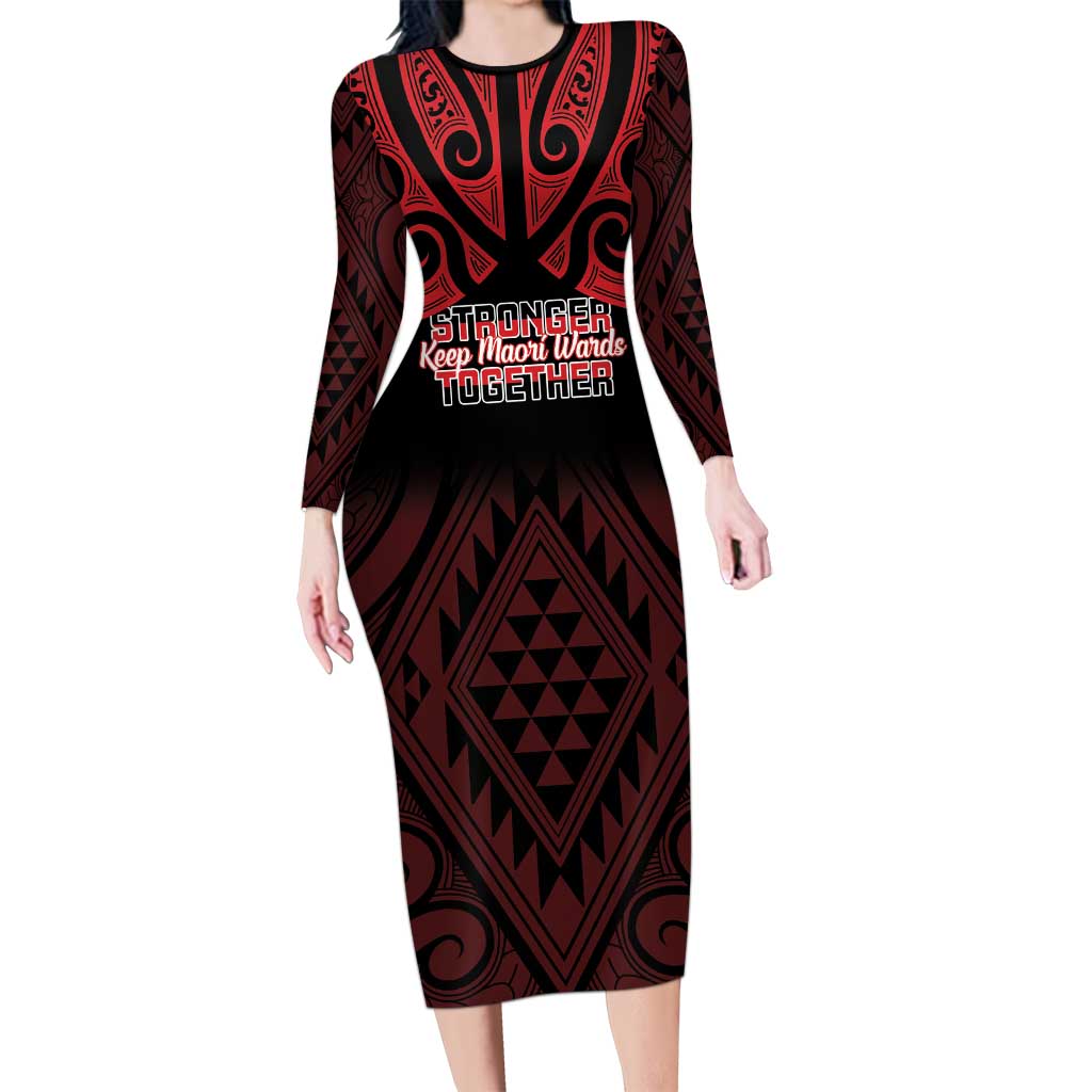 Personalised Keep Maori Wards New Zealand Family Matching Long Sleeve Bodycon Dress and Hawaiian Shirt Stronger Together Aotearoa Taniko LT14 Mom's Dress Black - Polynesian Pride