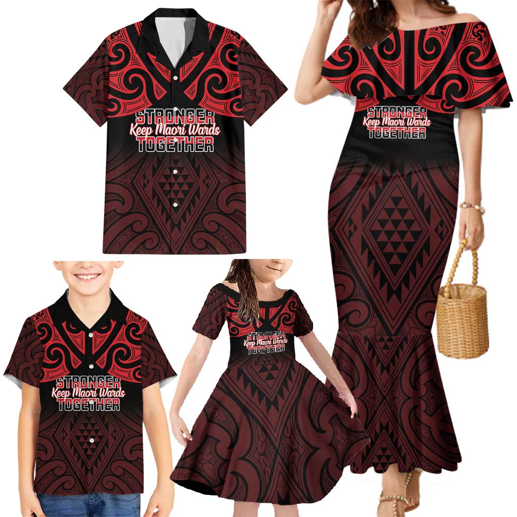 Personalised Keep Maori Wards New Zealand Family Matching Mermaid Dress and Hawaiian Shirt Stronger Together Aotearoa Taniko - Polynesian Pride