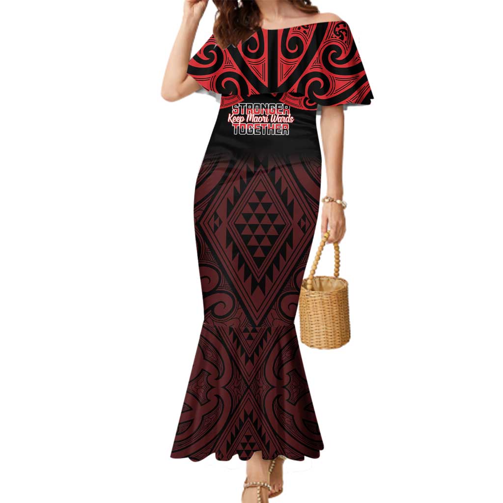 Personalised Keep Maori Wards New Zealand Family Matching Mermaid Dress and Hawaiian Shirt Stronger Together Aotearoa Taniko LT14 Mom's Dress Black - Polynesian Pride