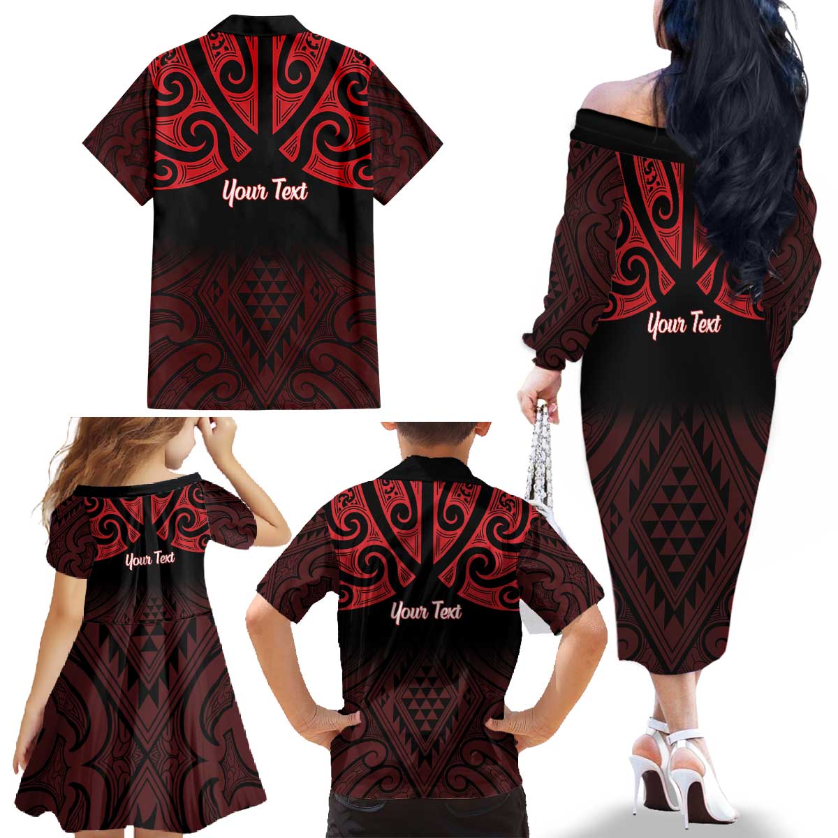 Personalised Keep Maori Wards New Zealand Family Matching Off The Shoulder Long Sleeve Dress and Hawaiian Shirt Stronger Together Aotearoa Taniko LT14 - Polynesian Pride