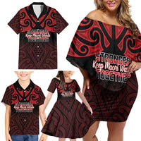 Personalised Keep Maori Wards New Zealand Family Matching Off Shoulder Short Dress and Hawaiian Shirt Stronger Together Aotearoa Taniko LT14 - Polynesian Pride