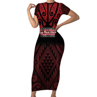Personalised Keep Maori Wards New Zealand Family Matching Short Sleeve Bodycon Dress and Hawaiian Shirt Stronger Together Aotearoa Taniko LT14 Mom's Dress Black - Polynesian Pride