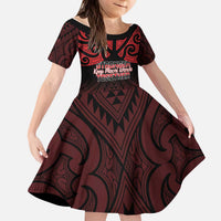 Personalised Keep Maori Wards New Zealand Kid Short Sleeve Dress Stronger Together Aotearoa Taniko - Polynesian Pride