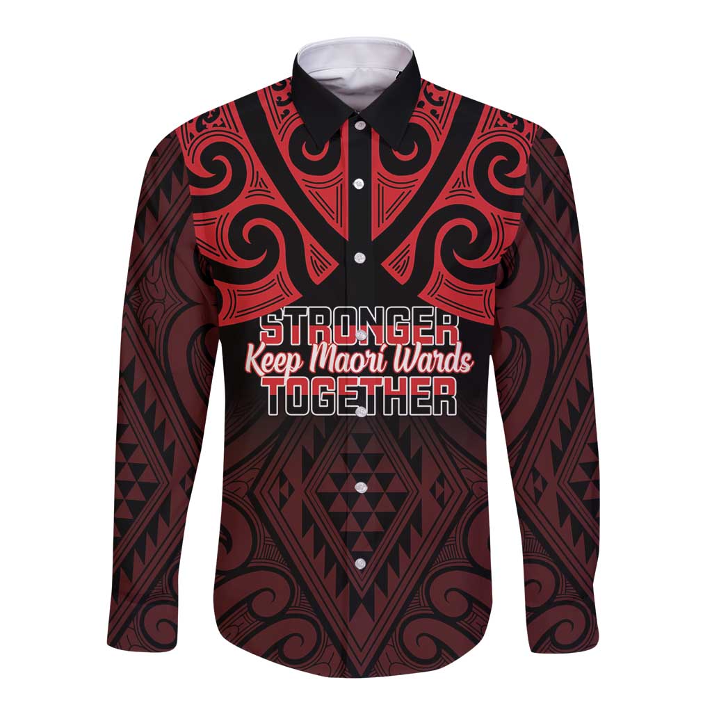 Personalised Keep Maori Wards New Zealand Long Sleeve Button Shirt Stronger Together Aotearoa Taniko - Polynesian Pride