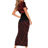 Personalised Keep Maori Wards New Zealand Short Sleeve Bodycon Dress Stronger Together Aotearoa Taniko - Polynesian Pride