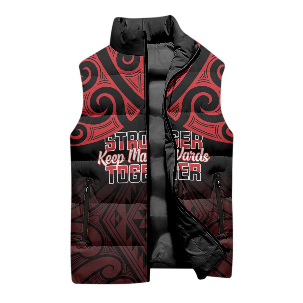 Personalised Keep Maori Wards New Zealand Sleeveless Puffer Jacket Stronger Together Aotearoa Taniko - Polynesian Pride