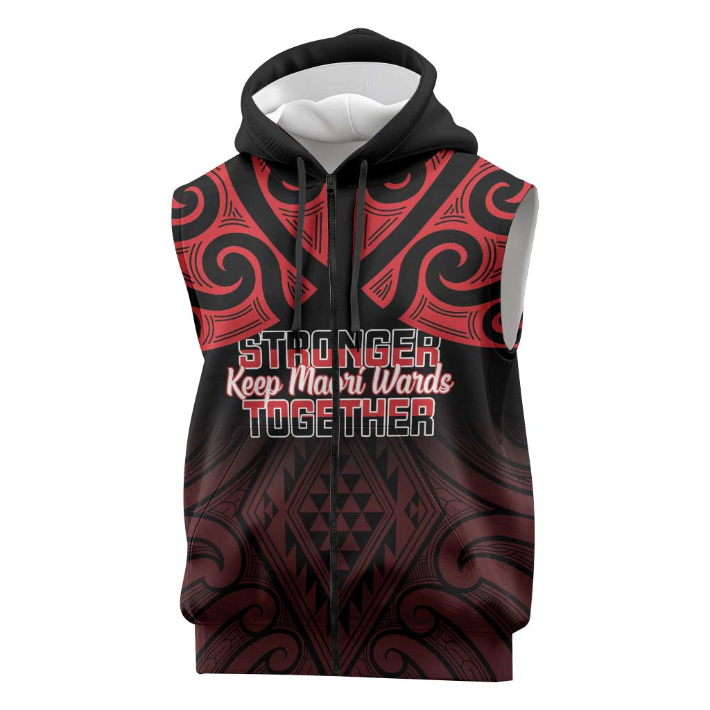 Personalised Keep Maori Wards New Zealand Sleeveless Zip Hoodie Stronger Together Aotearoa Taniko - Polynesian Pride