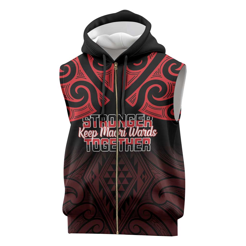 Personalised Keep Maori Wards New Zealand Sleeveless Zip Hoodie Stronger Together Aotearoa Taniko - Polynesian Pride