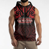 Personalised Keep Maori Wards New Zealand Sleeveless Zip Hoodie Stronger Together Aotearoa Taniko - Polynesian Pride