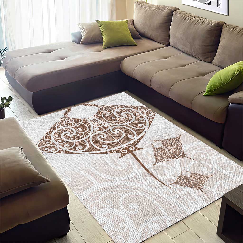 New Zealand Manta Ray Tattoo Area Rug Aotearoa Maori Haehae Beige - Polynesian Pride