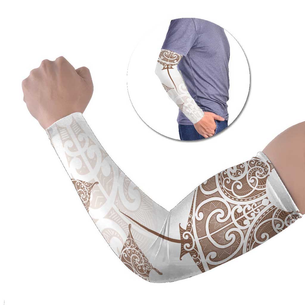 New Zealand Manta Ray Tattoo Arm Sleeves Aotearoa Maori Haehae Beige - Polynesian Pride