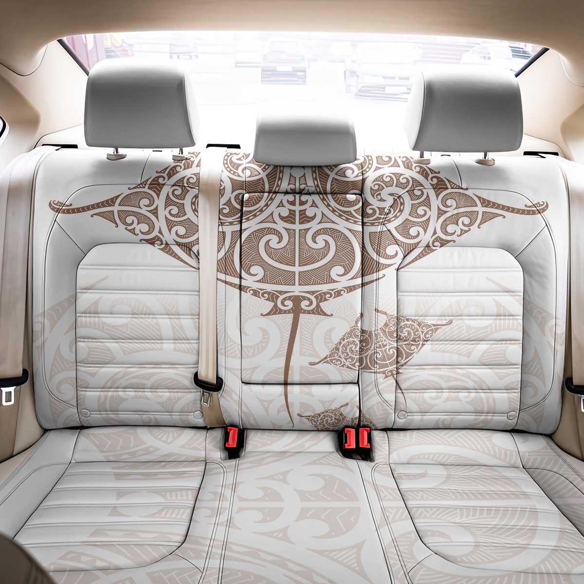 New Zealand Manta Ray Tattoo Back Car Seat Cover Aotearoa Maori Haehae Beige - Polynesian Pride