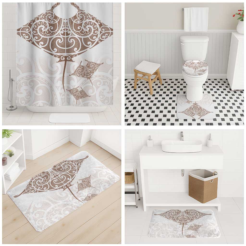 New Zealand Manta Ray Tattoo Bathroom Set Aotearoa Maori Haehae Beige LT14 - Polynesian Pride