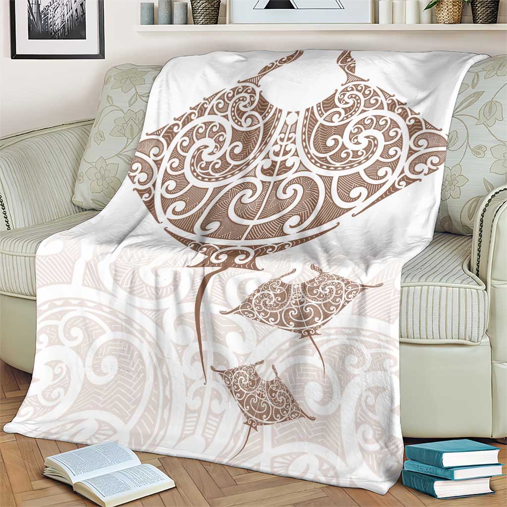 New Zealand Manta Ray Tattoo Blanket Aotearoa Maori Haehae Beige - Polynesian Pride