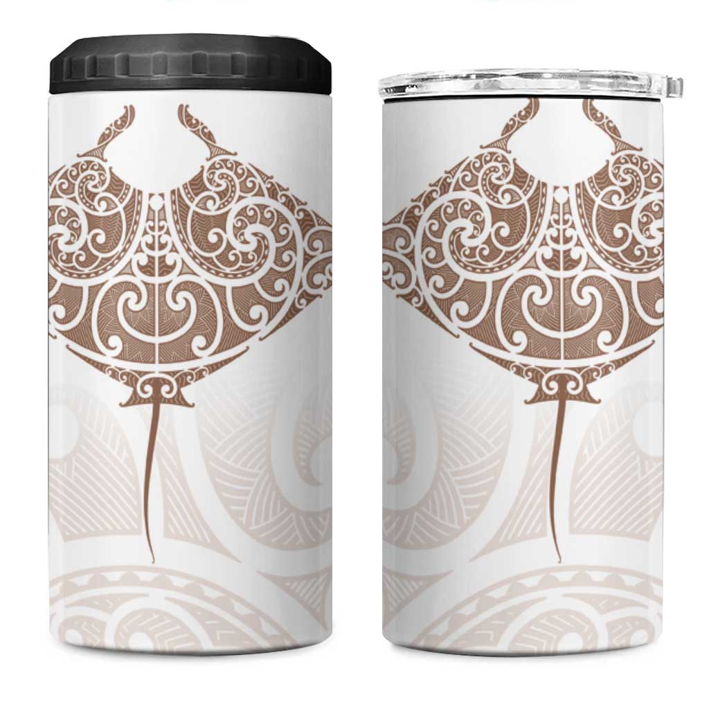 New Zealand Manta Ray Tattoo 4 in 1 Can Cooler Tumbler Aotearoa Maori Haehae Beige LT14 One Size: 16 oz White - Polynesian Pride