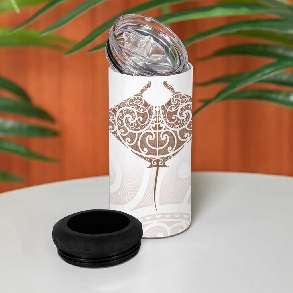 New Zealand Manta Ray Tattoo 4 in 1 Can Cooler Tumbler Aotearoa Maori Haehae Beige LT14 - Polynesian Pride