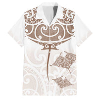 New Zealand Manta Ray Tattoo Family Matching Long Sleeve Bodycon Dress and Hawaiian Shirt Aotearoa Maori Haehae Beige LT14 Dad's Shirt - Short Sleeve White - Polynesian Pride