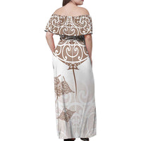 New Zealand Manta Ray Tattoo Family Matching Off Shoulder Maxi Dress and Hawaiian Shirt Aotearoa Maori Haehae Beige LT14 - Polynesian Pride