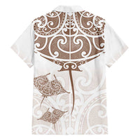 New Zealand Manta Ray Tattoo Family Matching Off Shoulder Short Dress and Hawaiian Shirt Aotearoa Maori Haehae Beige LT14 - Polynesian Pride