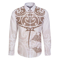 New Zealand Manta Ray Tattoo Family Matching Short Sleeve Bodycon Dress and Hawaiian Shirt Aotearoa Maori Haehae Beige LT14 Dad's Shirt - Long Sleeve White - Polynesian Pride