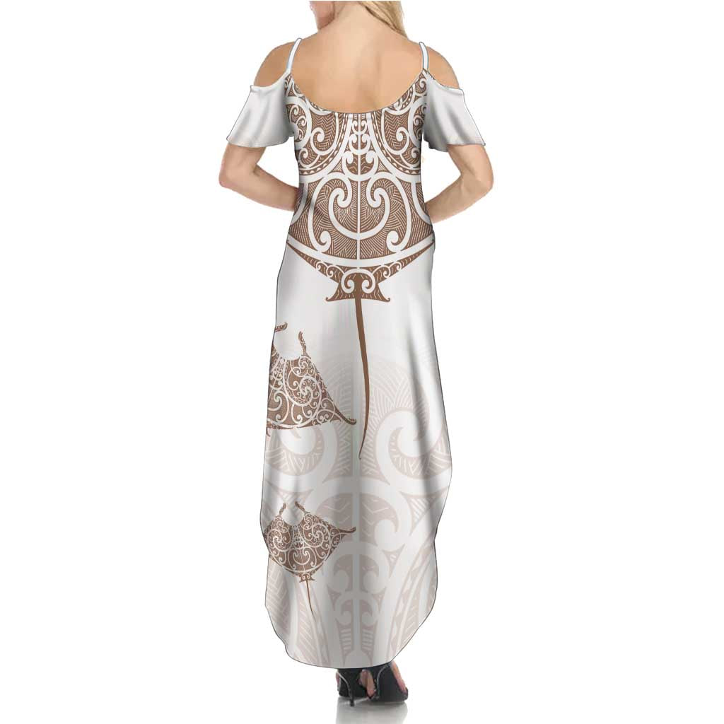 New Zealand Manta Ray Tattoo Family Matching Summer Maxi Dress and Hawaiian Shirt Aotearoa Maori Haehae Beige LT14 - Polynesian Pride