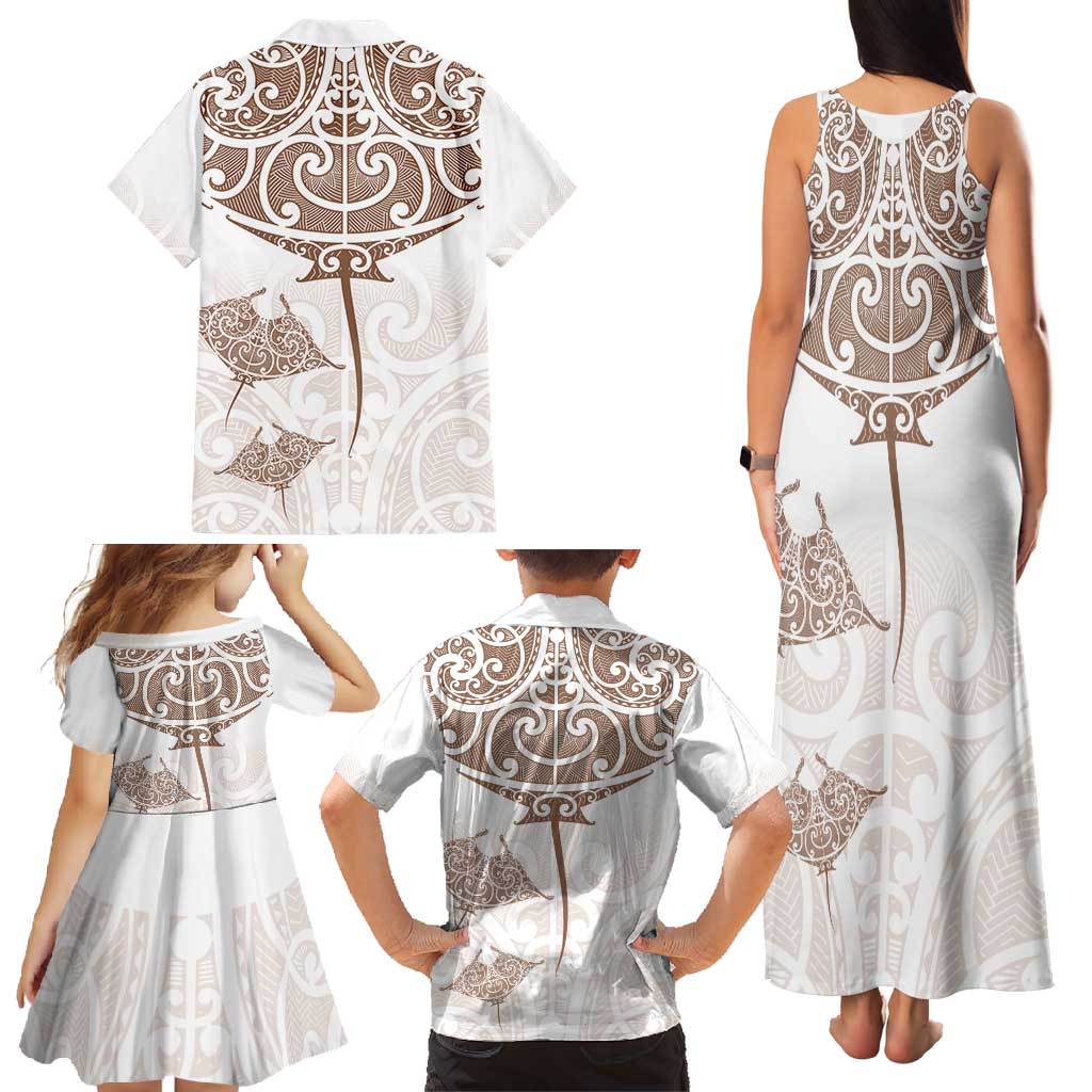 New Zealand Manta Ray Tattoo Family Matching Tank Maxi Dress and Hawaiian Shirt Aotearoa Maori Haehae Beige LT14 - Polynesian Pride