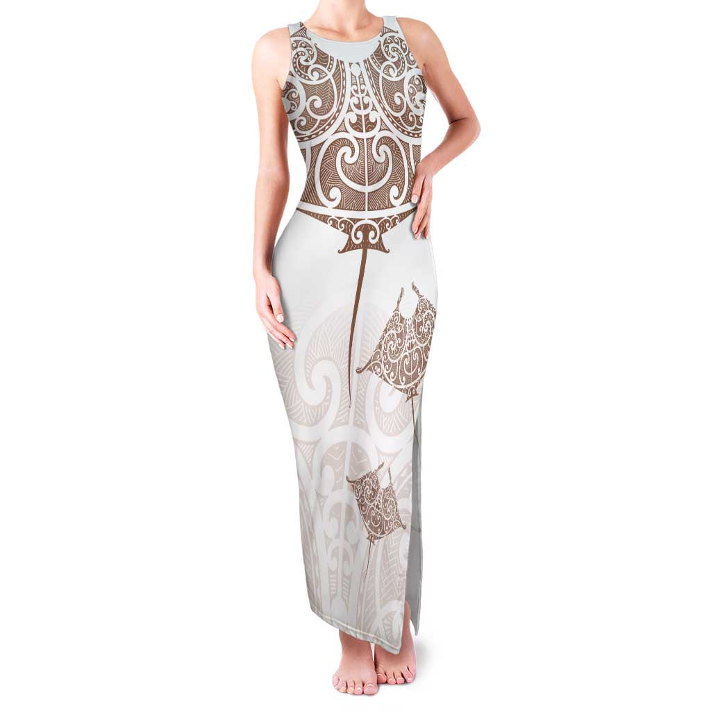 New Zealand Manta Ray Tattoo Family Matching Tank Maxi Dress and Hawaiian Shirt Aotearoa Maori Haehae Beige LT14 Mom's Dress White - Polynesian Pride