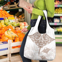 New Zealand Manta Ray Tattoo Grocery Bag Aotearoa Maori Haehae Beige - Polynesian Pride
