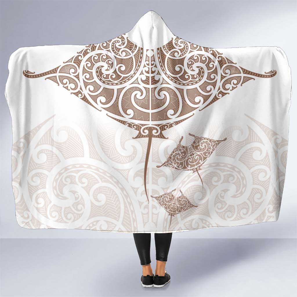 New Zealand Manta Ray Tattoo Hooded Blanket Aotearoa Maori Haehae Beige - Polynesian Pride