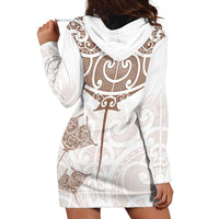 New Zealand Manta Ray Tattoo Hoodie Dress Aotearoa Maori Haehae Beige LT14 - Polynesian Pride