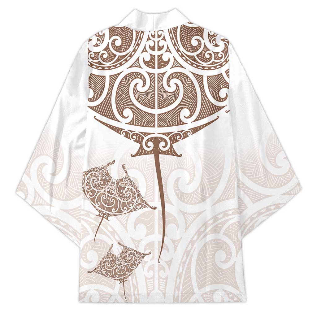New Zealand Manta Ray Tattoo Kimono Aotearoa Maori Haehae Beige - Polynesian Pride