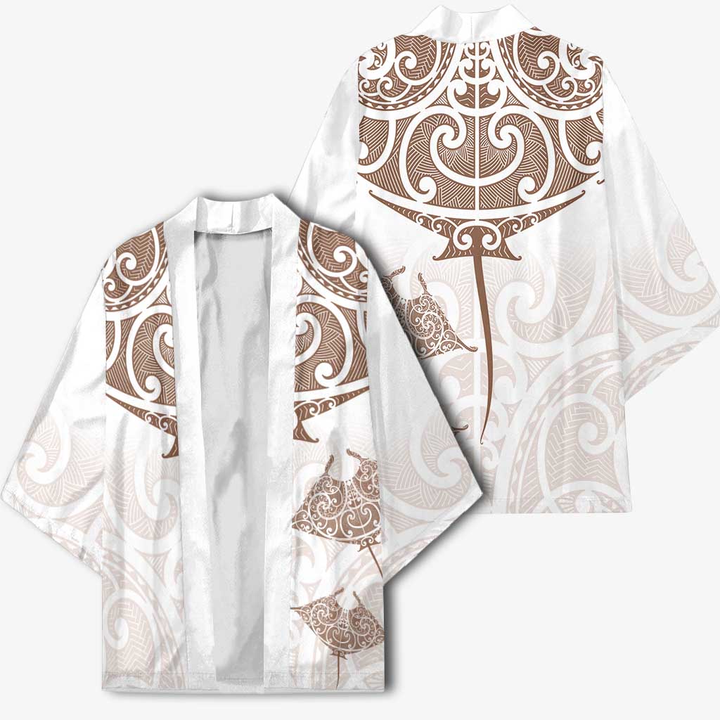 New Zealand Manta Ray Tattoo Kimono Aotearoa Maori Haehae Beige - Polynesian Pride
