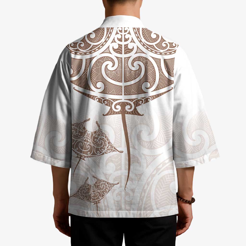 New Zealand Manta Ray Tattoo Kimono Aotearoa Maori Haehae Beige - Polynesian Pride