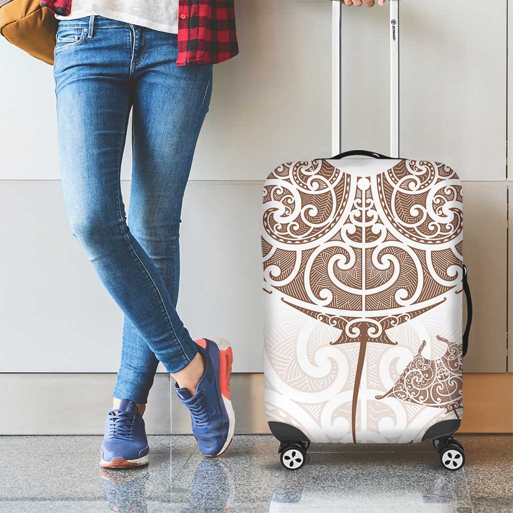 New Zealand Manta Ray Tattoo Luggage Cover Aotearoa Maori Haehae Beige - Polynesian Pride
