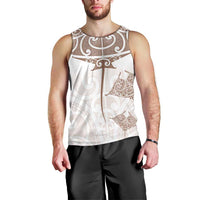 New Zealand Manta Ray Tattoo Men Tank Top Aotearoa Maori Haehae Beige - Polynesian Pride
