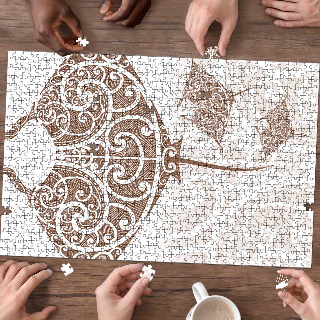 New Zealand Manta Ray Tattoo Puzzle Aotearoa Maori Haehae Beige - Polynesian Pride