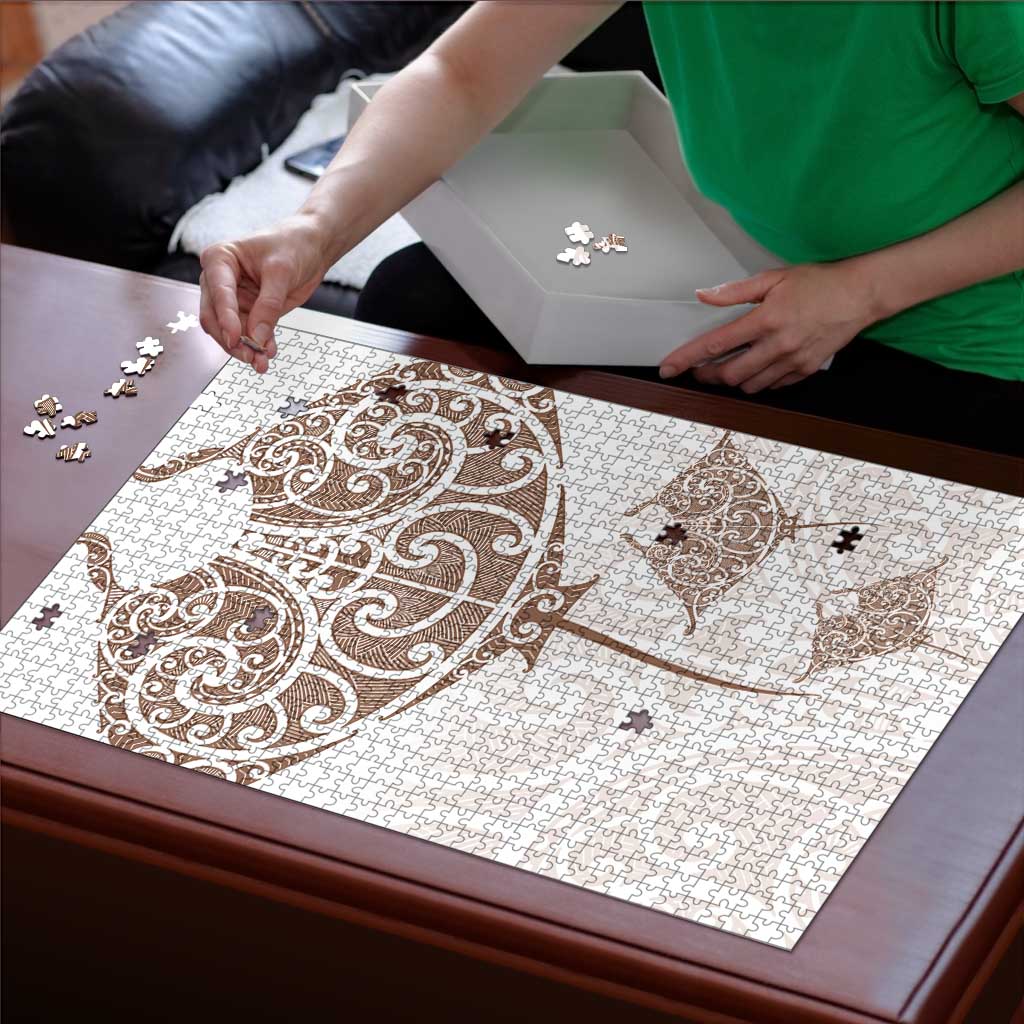 New Zealand Manta Ray Tattoo Puzzle Aotearoa Maori Haehae Beige - Polynesian Pride