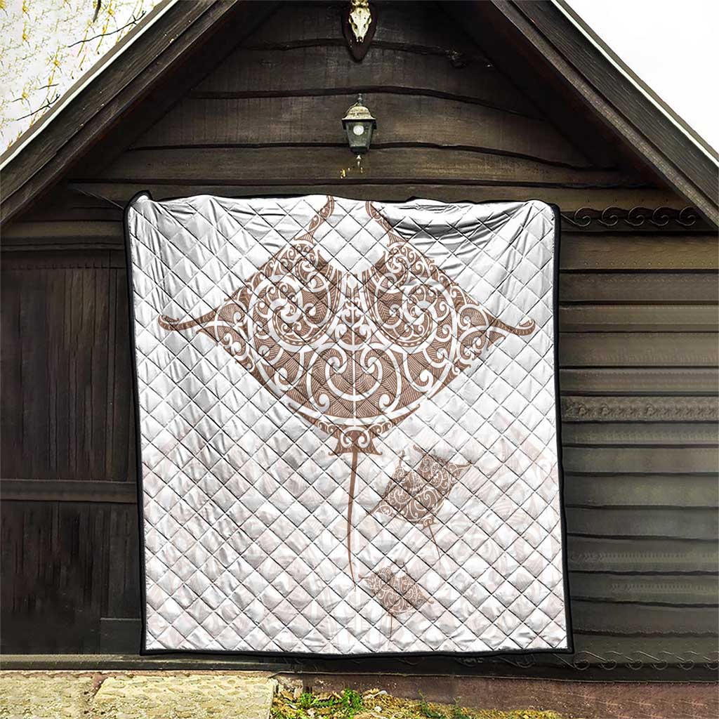 New Zealand Manta Ray Tattoo Quilt Aotearoa Maori Haehae Beige - Polynesian Pride