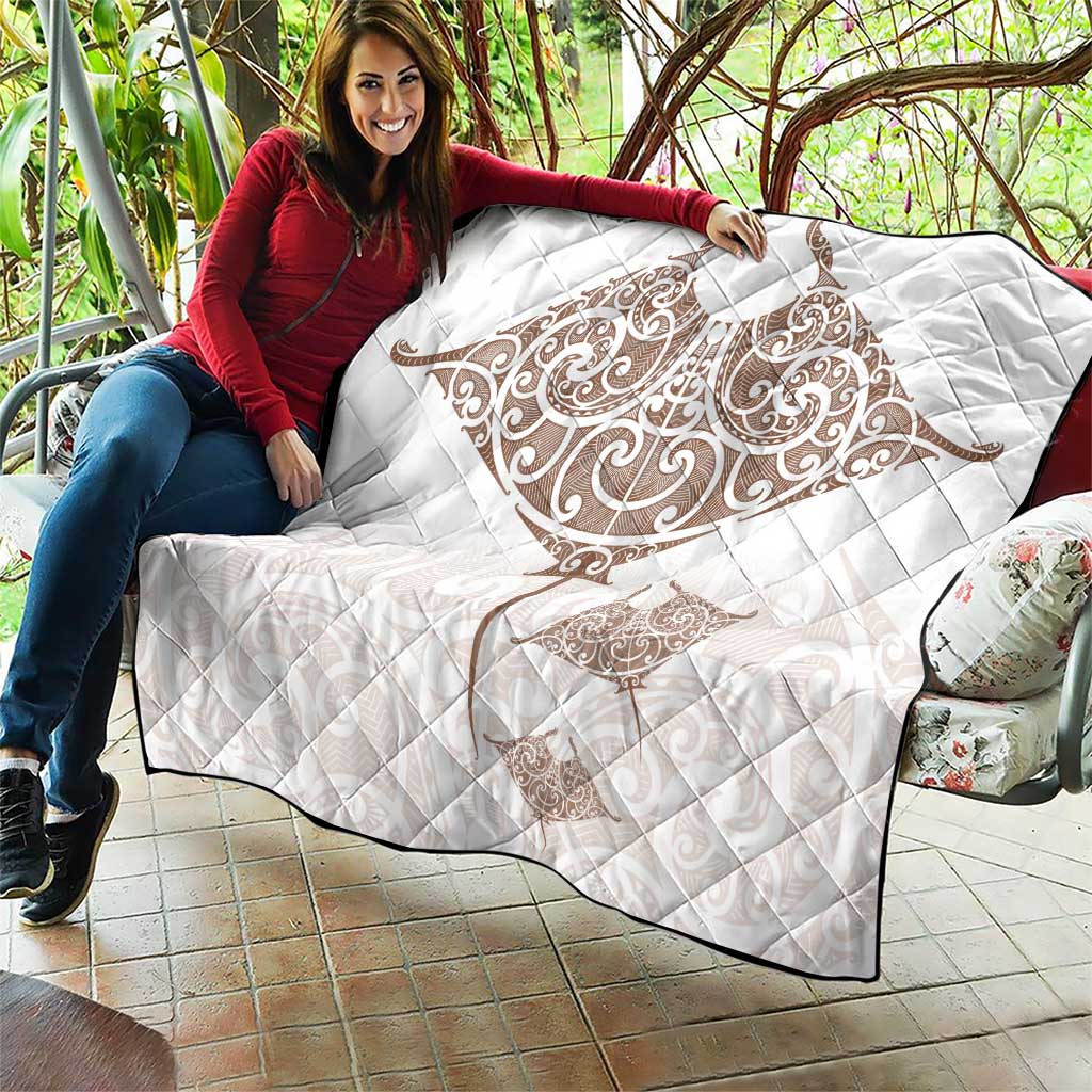 New Zealand Manta Ray Tattoo Quilt Aotearoa Maori Haehae Beige - Polynesian Pride