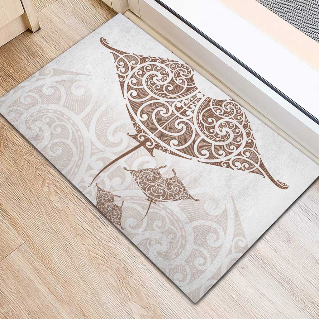 New Zealand Manta Ray Tattoo Rubber Doormat Aotearoa Maori Haehae Beige - Polynesian Pride