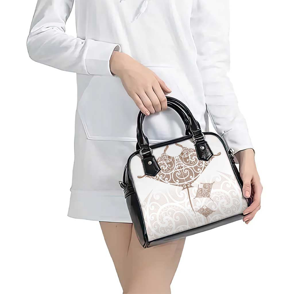 New Zealand Manta Ray Tattoo Shoulder Handbag Aotearoa Maori Haehae Beige - Polynesian Pride