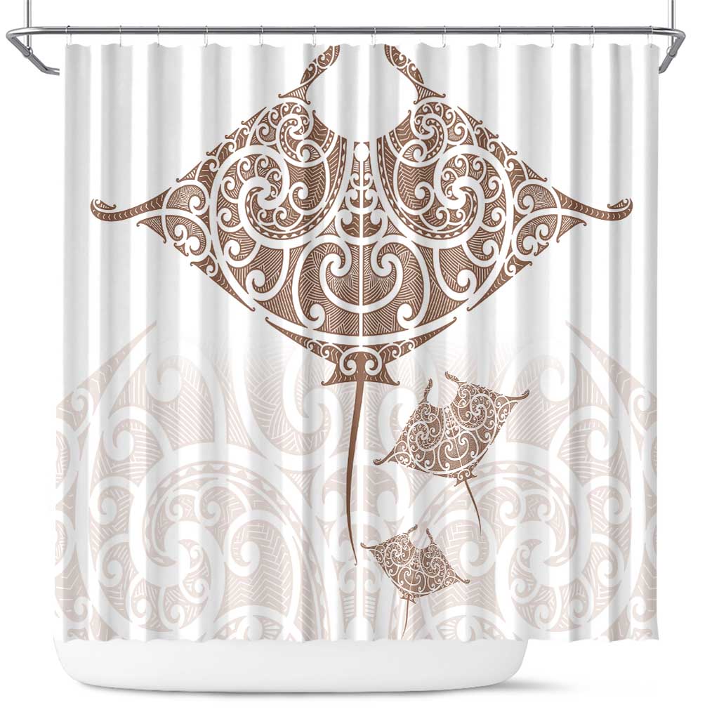 New Zealand Manta Ray Tattoo Shower Curtain Aotearoa Maori Haehae Beige - Polynesian Pride
