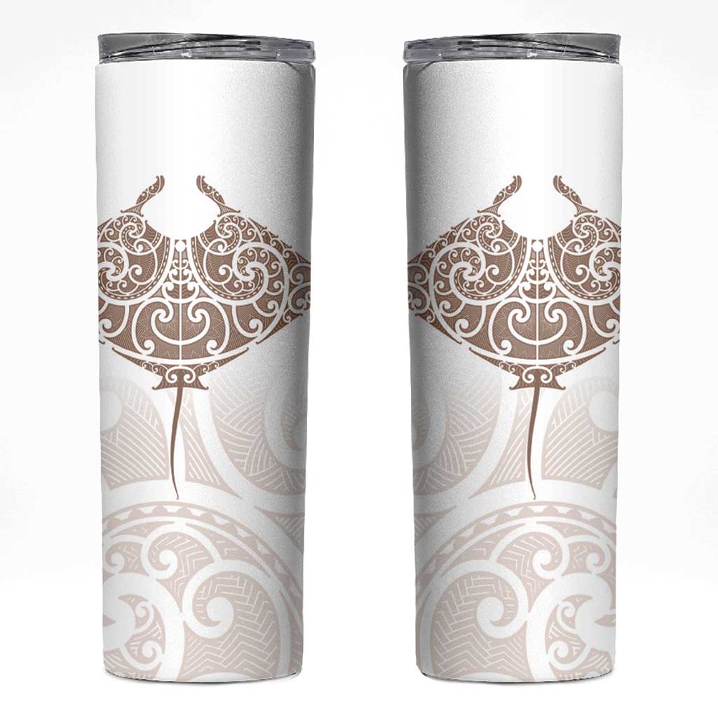 New Zealand Manta Ray Tattoo Skinny Tumbler Aotearoa Maori Haehae Beige - Polynesian Pride