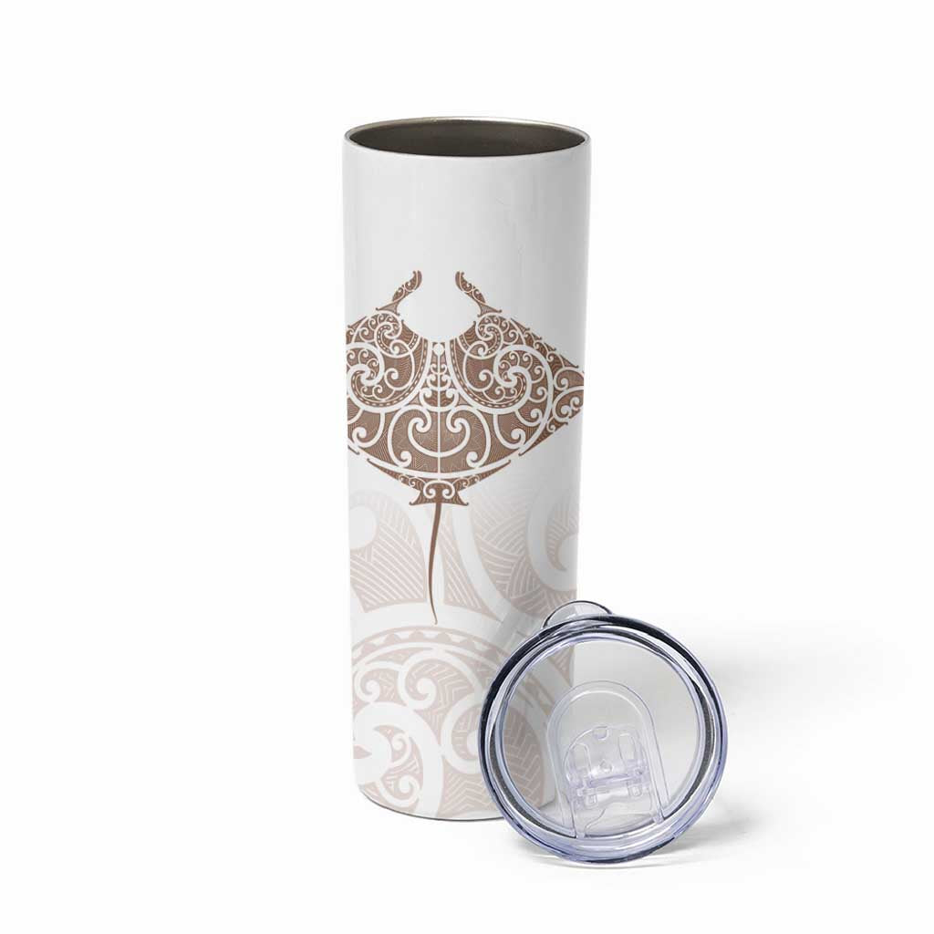 New Zealand Manta Ray Tattoo Skinny Tumbler Aotearoa Maori Haehae Beige LT14 - Polynesian Pride