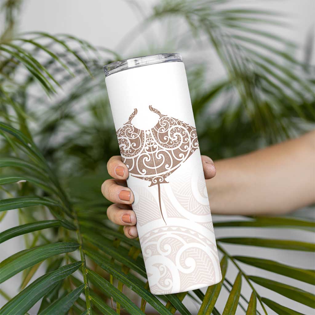 New Zealand Manta Ray Tattoo Skinny Tumbler Aotearoa Maori Haehae Beige LT14 - Polynesian Pride
