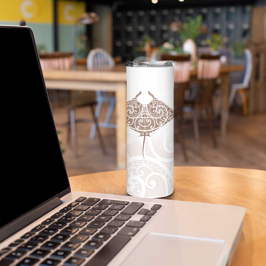 New Zealand Manta Ray Tattoo Skinny Tumbler Aotearoa Maori Haehae Beige LT14 - Polynesian Pride