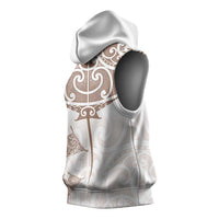 New Zealand Manta Ray Tattoo Sleeveless Hoodie Aotearoa Maori Haehae Beige - Polynesian Pride
