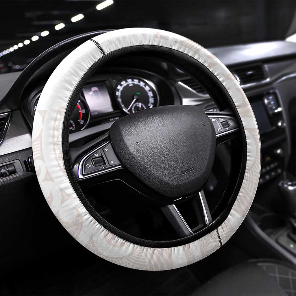 New Zealand Manta Ray Tattoo Steering Wheel Cover Aotearoa Maori Haehae Beige - Polynesian Pride