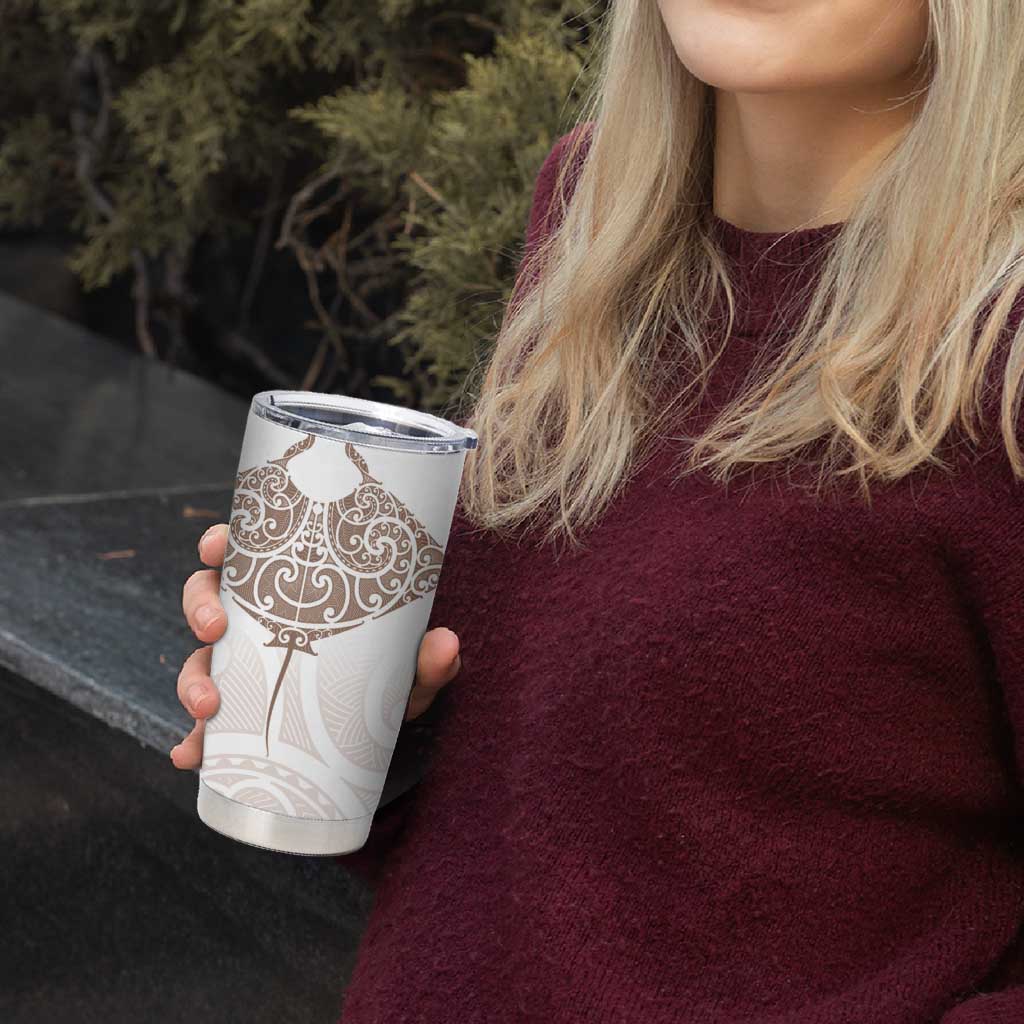 New Zealand Manta Ray Tattoo Tumbler Cup Aotearoa Maori Haehae Beige - Polynesian Pride
