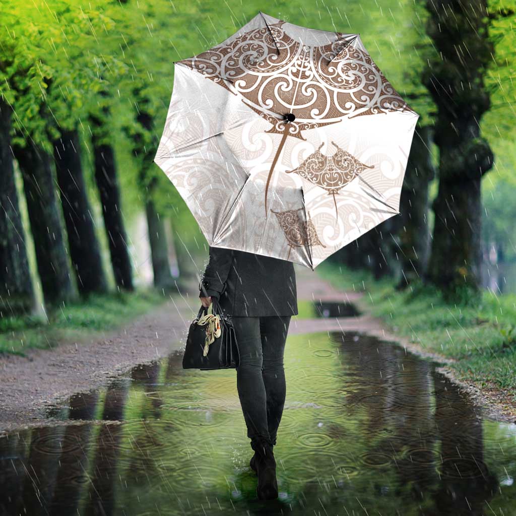 New Zealand Manta Ray Tattoo Umbrella Aotearoa Maori Haehae Beige - Polynesian Pride